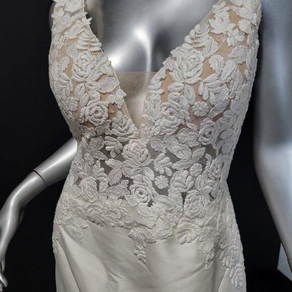 NWT~$2150~JUSTIN ALEXANDER~10/12~IVORY FIT & FLARE MERMAID LACE WEDDING DRESS - Picture 9 of 16